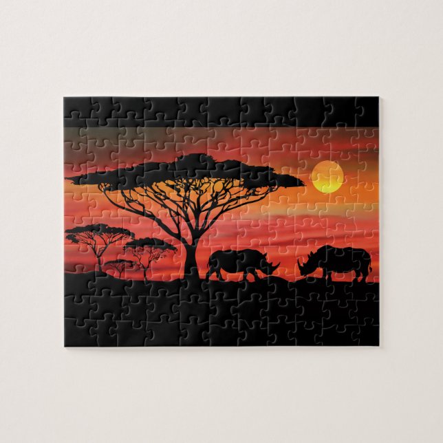 Rhinoceros in Serengeti Sunset Jigsaw Puzzle (Horizontal)