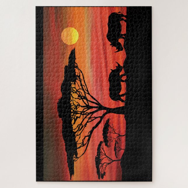 Rhinoceros in the Serengeti African  Sunset Jigsaw Puzzle (Vertical)