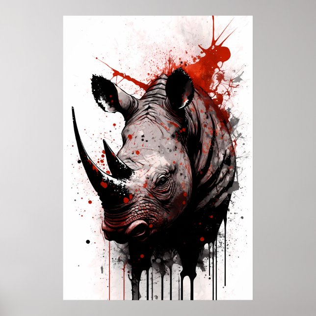 Rhinoceros Ink Painting Poster (Front)
