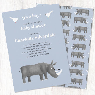 Rhinoceros It's a Boy Baby Shower Invitation