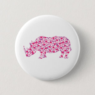 Rhinoceros made in Pink Hearts 6 Cm Round Badge