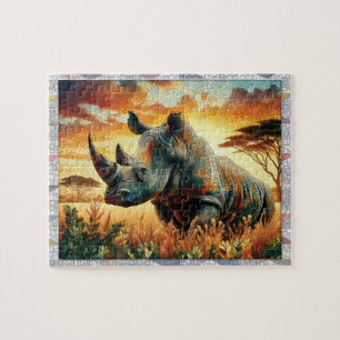 Rhinoceros Mosaic, Wild Animals, Tiles, Gift, Jigsaw Puzzle