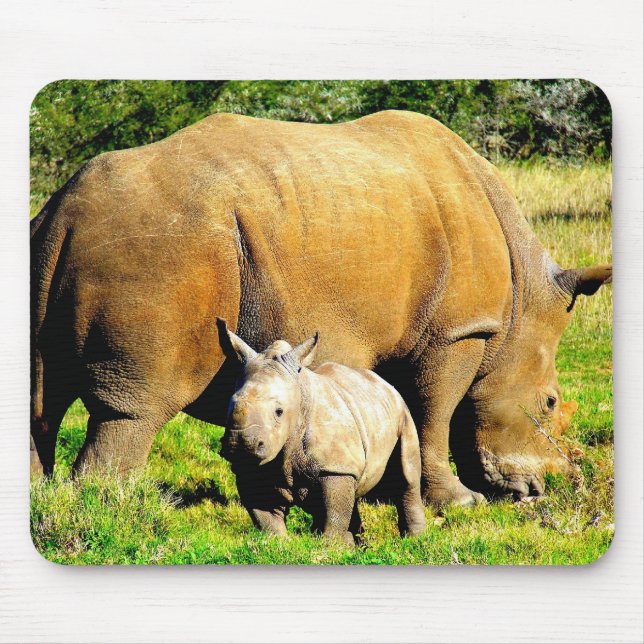 Rhinoceros Mother & Calf Wildlife Photography Mouse Mat (Front)