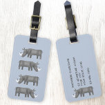 Rhinoceros Personalised Luggage Tag<br><div class="desc">A fun stack of rhinos on a blue background,  perfect for animal and wildlife lovers everywhere.  Change the details on the reverse to personalise. 
 Original art by Nic Squirrell.</div>