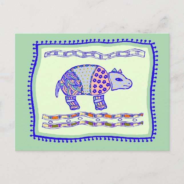 Rhinoceros Quilt Postcard (Front)