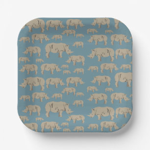 Rhinoceros Rhino Illustration Pattern   Paper Plate