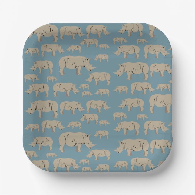 Rhinoceros Rhino Illustration Pattern   Paper Plate (Front)