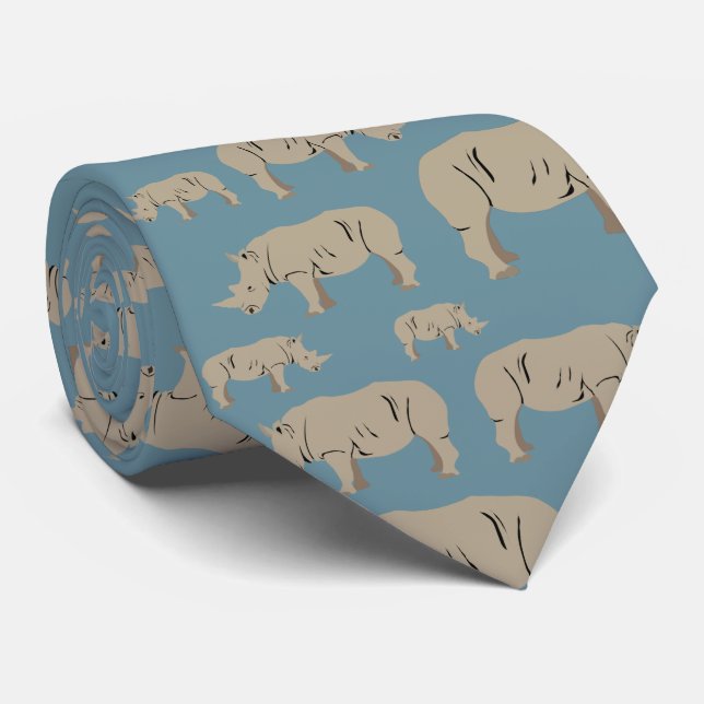 Rhinoceros Rhino Illustration Pattern Tie (Rolled)