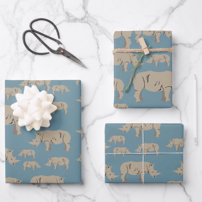 Rhinoceros Rhino Illustration Pattern  Wrapping Paper Sheet (Front)