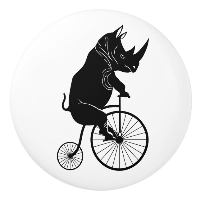 Rhinoceros Riding Vintage Bike Ceramic Knob (Front)