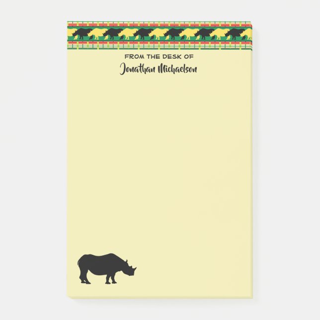 Rhinoceros Safari Weave Pattern Personalised Post-it Notes (Front)