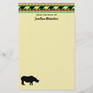 Rhinoceros Safari Weave Pattern Personalised Stationery
