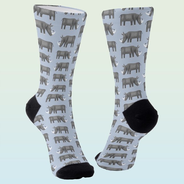 Rhinoceros Socks (Fun rhino pattern blue socks for animal lovers)