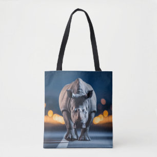 Rhinoceros Wildlife Animal On Street Out Tote Bag