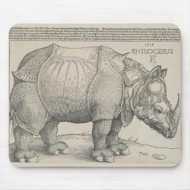 Rhinoceros, Woodcut by Albrecht Durer Mouse Mat (Front)