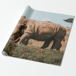 RHINO'S IN AFRICA GRAZING WRAPPING PAPER