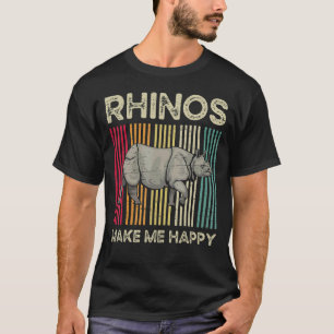 Rhinos Make Me Happy Rhinoceros Horn Zoo Animals T-Shirt