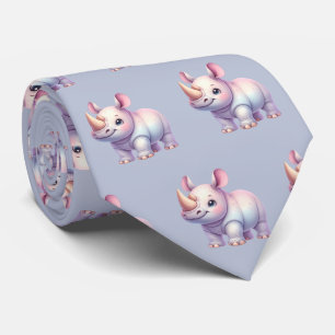 Rhinos Rhinoceros Modern Kawaii Cute Babies Tie