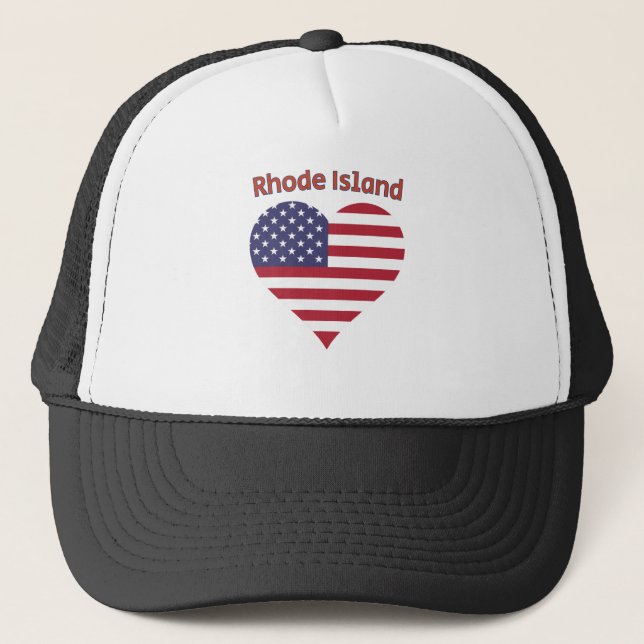 Rhode Island American Flag Heart Trucker Hat (Front)