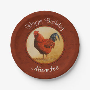 Rhode Island Chicken Red Background Paper Plate