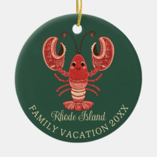 Rhode Island Family Vacation Keepsake Lobster Ceramic Tree Decoration