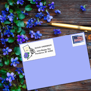 Rhode Island Flag & Flower Blue Violet Custom Label