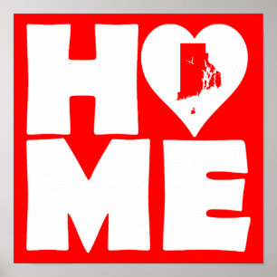 Rhode Island Home Heart State Poster Sign