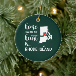 Rhode Island home is where the heart is Ceramic Tree Decoration