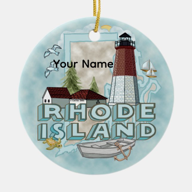 Rhode Island Lighthouse Ceramic Ornament (Front)