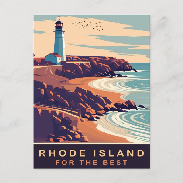 Rhode Island, Lighthouse on the Coast, Travel Postcard (Front)