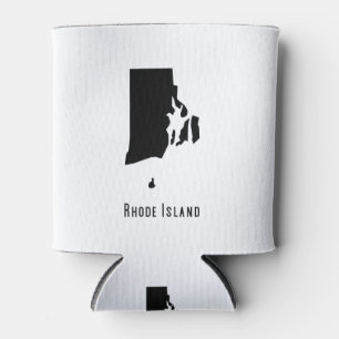 Rhode Island Map - Black and White Modern Can Cooler