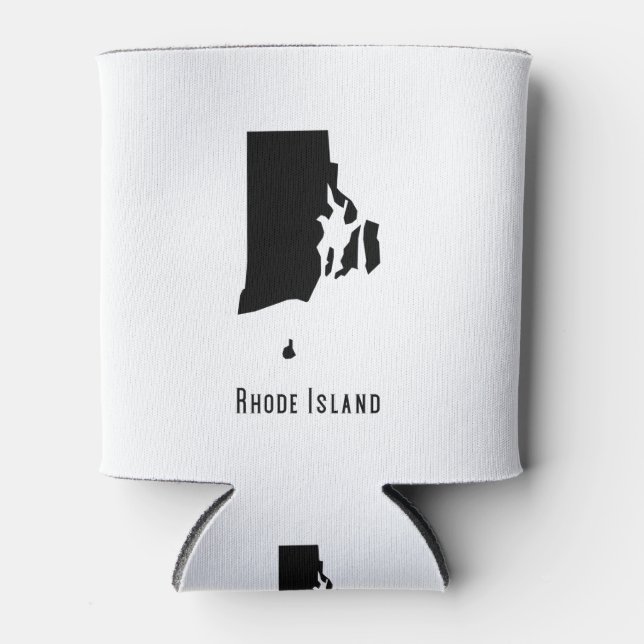Rhode Island Map - Black and White Modern Can Cooler (Front)