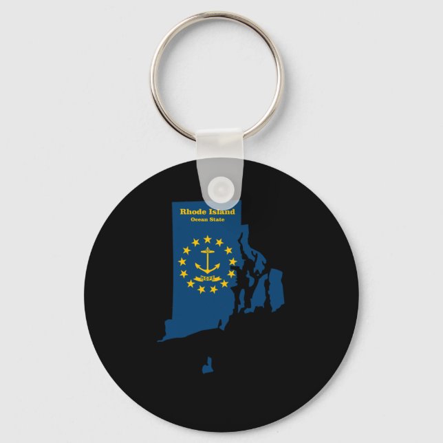 Rhode Island Map Flag Sticker  Key Ring (Front)