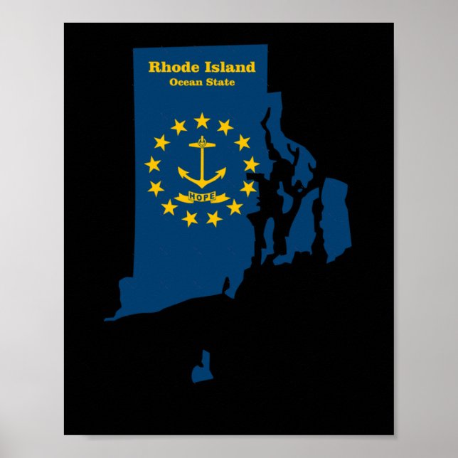 Rhode Island Map Flag Sticker  Poster (Front)
