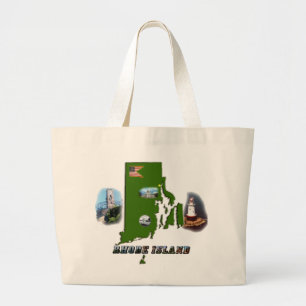 Rhode Island Map, Photos and Text Large Tote Bag