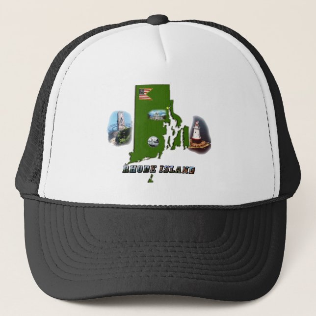Rhode Island Map, Photos and Text Trucker Hat (Front)