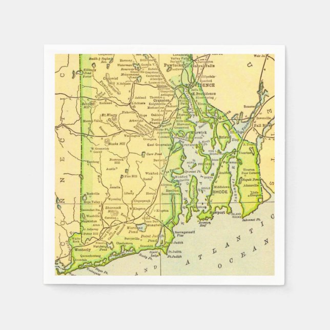 Rhode Island Map Postcard Napkin (Front)