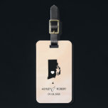 Rhode Island Map Wedding Luggage Tag, Custom Gift Tag<br><div class="desc">These state luggage tags make the perfect wedding gift tags or welcome bag tags. Tie it to your gift instead of a typical paper gift tag, and they can use it for months and years to come. Tags have a peach apricot watercolor background. To place the heart at the wedding...</div>