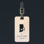 Rhode Island Map Wedding Luggage Tag, Custom Gift Tag<br><div class="desc">These state luggage tags make the perfect wedding gift tags or welcome bag tags. Tie it to your gift instead of a typical paper gift tag, and they can use it for months and years to come. Tags have a peach apricot watercolor background. To place the heart at the wedding...</div>