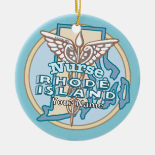 Rhode Island Nurse Caduceus Ceramic Tree Decoration