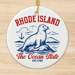 Rhode Island Ocean State Seal Design Ceramic Tree Decoration<br><div class="desc">Celebrate the beauty of Rhode Island with this charming design featuring a seal perched on a rock in the ocean, accompanied by the proud phrase: "RHODE ISLAND – THE OCEAN STATE." Perfect for nature lovers, coastal adventurers, and anyone who cherishes Rhode Island’s maritime charm, this vintage-style artwork captures the serene...</div>