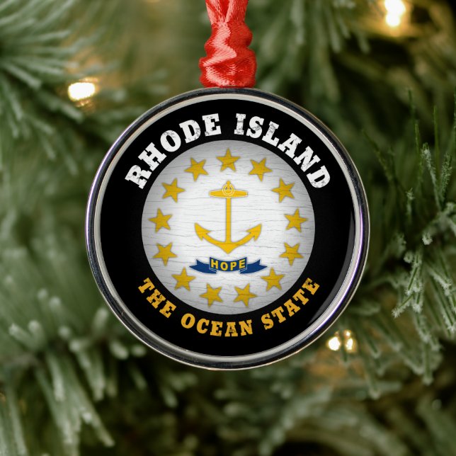 RHODE ISLAND OCEAN STATE STATE FLAG METAL TREE DECORATION (Tree)