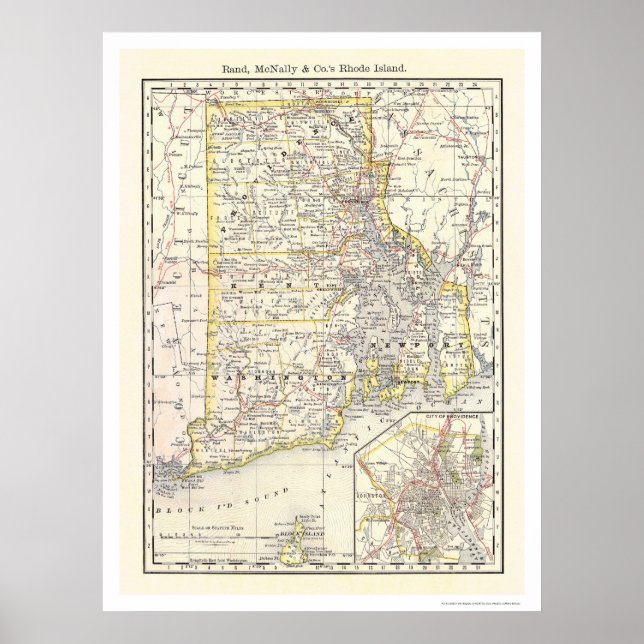 Rhode Island Railroad Map 1875 Poster (Front)
