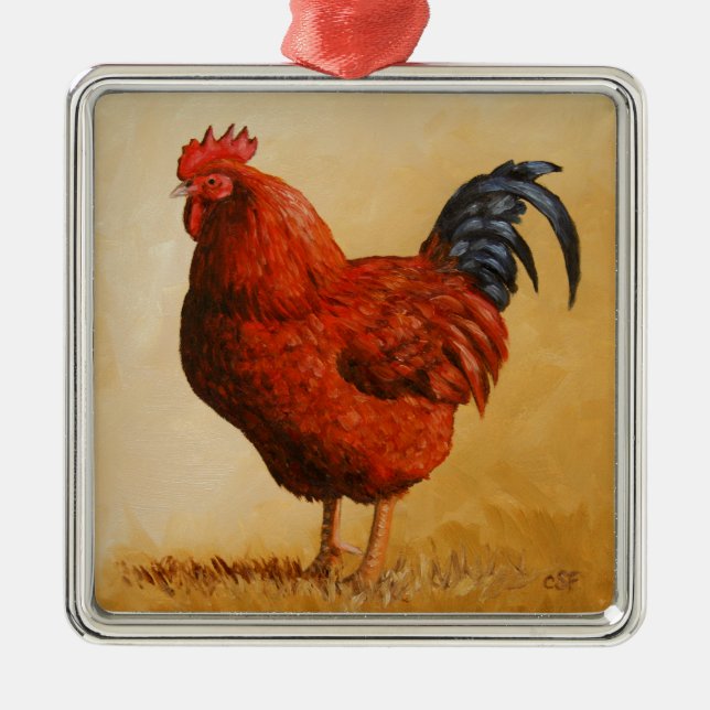 Rhode Island Red Rooster Chicken Metal Tree Decoration (Front)