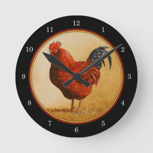 Rhode Island Red Rooster Chicken Round Clock