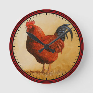 Rhode Island Red Rooster Chicken Round Clock