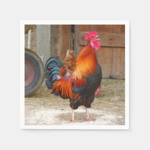 Rhode Island Red Rooster Crowing in Barnyard Napkin
