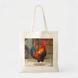 Rhode Island Red Rooster Crowing in Barnyard Tote Bag