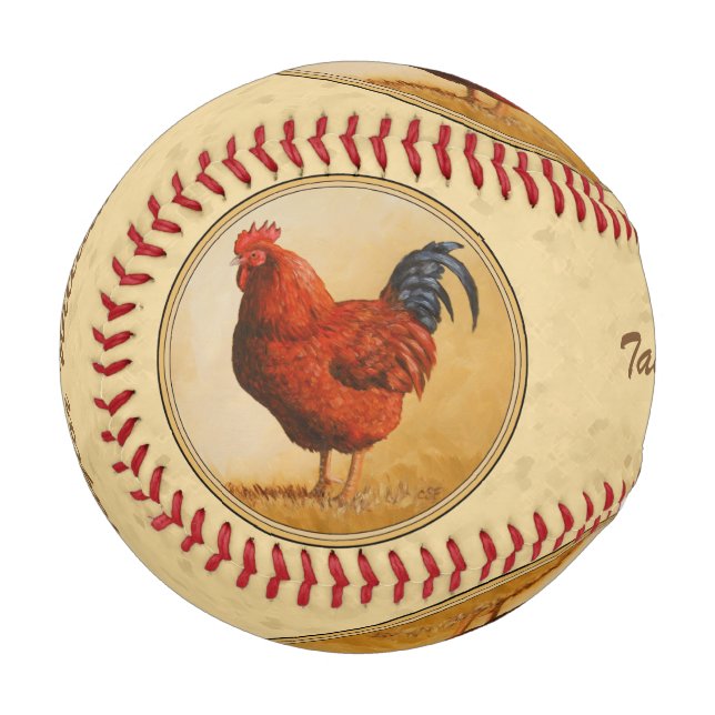 Rhode Island Red Rooster Yellow Background Baseball (Front Left)