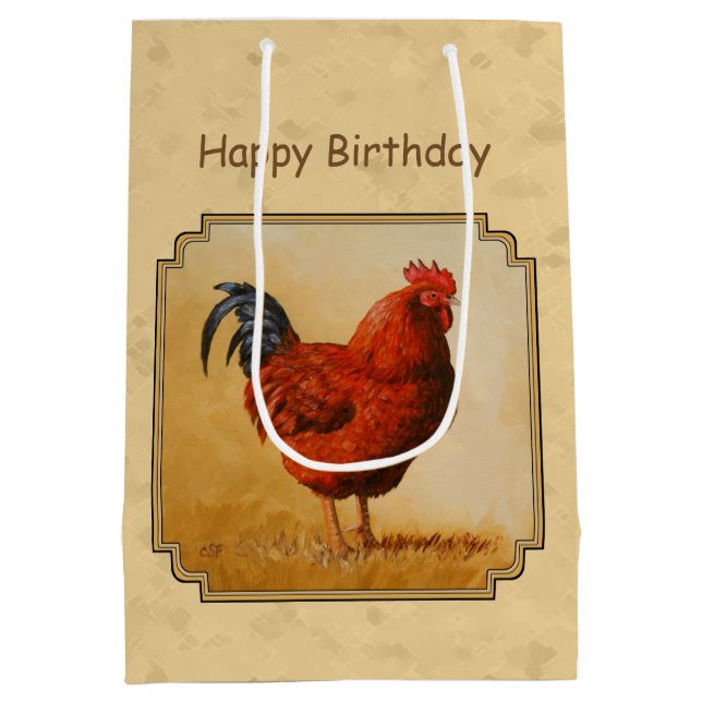 Rhode Island Red Rooster Yellow Background Medium Gift Bag (Back)